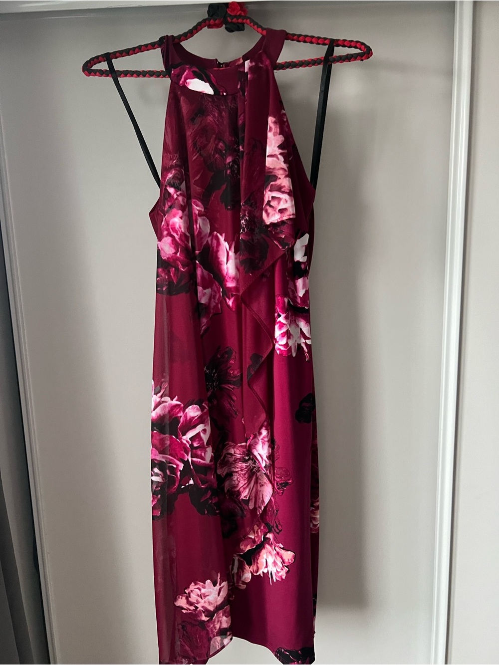 le chateau Burgundy Floral Halter Midi Dress